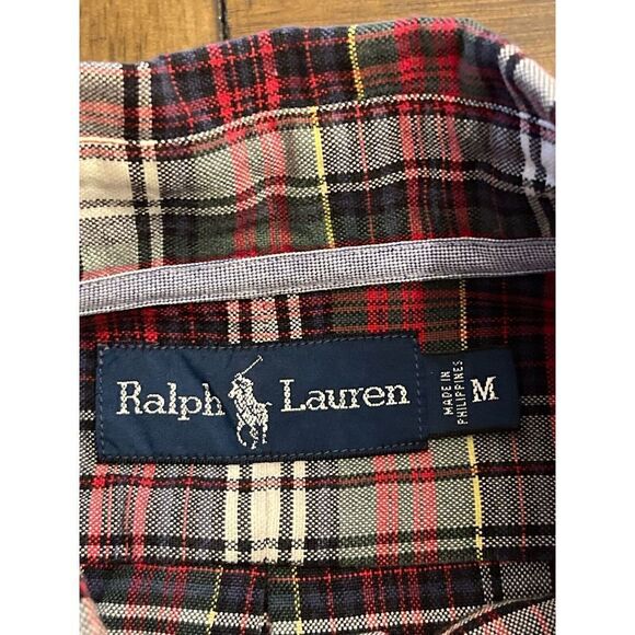 Ralph Lauren Button-Up Shirt Men's M Multicolor Plaid Logo Cotton Long Sleeves - Picture 3 of 5